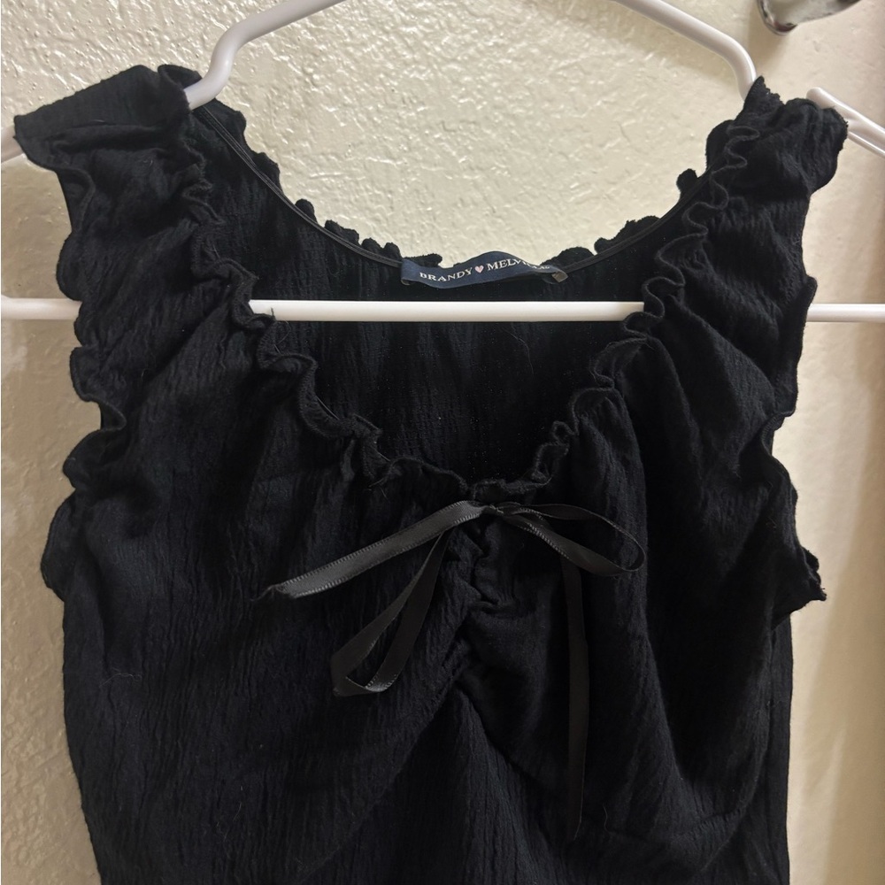 Brandy Melville Black Ruffle Crop Top